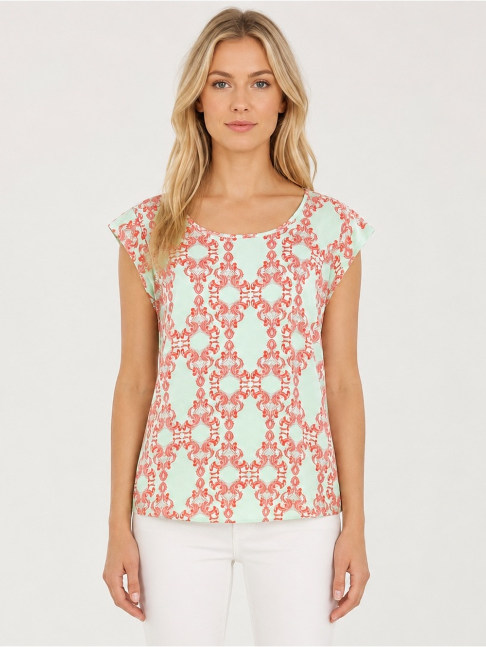 The Limited Mint Green and Coral Patterned Cap Sleeve Blouse Size Medium